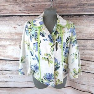 Saint Tropez West Med Linen Blazer Spring Floral Pattern